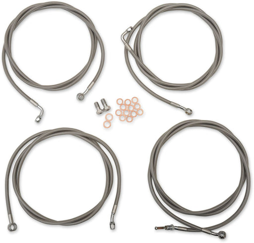 LA Choppers Standard Stainless Braided Handlebar Cable/Brake Line Kit Cable Kit Clear-Coated Natural Silver Alternate Length Clutch Line