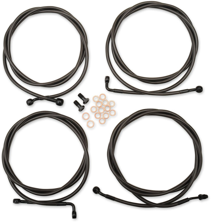 LA Choppers Standard Midnight Braided Handlebar Cable/Brake Line Kit Cable Kit Black Clear-Coated Alternate Length Clutch Line