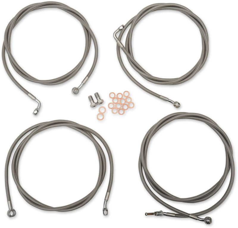 LA Choppers Standard Stainless Braided Handlebar Cable/Brake Line Kit Cable Kit Clear-Coated Natural Silver Alternate Length Clutch Line
