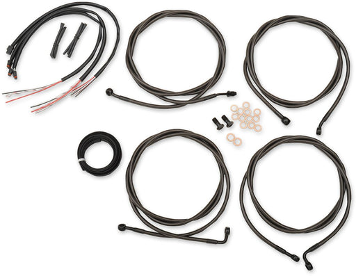 Complete Midnight Braided Handlebar Cable/Brake Line Kit Touring Black| Clear-Coated| Natural
