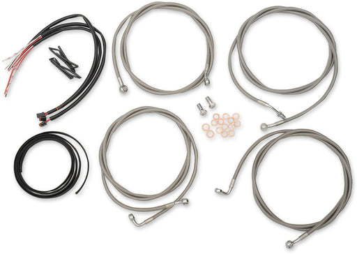 LA Choppers Complete Stainless Braided Handlebar Cable/Brake Line Kit Cable Kit Clear-Coated Natural Silver Alternate Length Clutch Line
