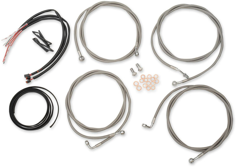 LA Choppers Complete Stainless Braided Handlebar Cable/Brake Line Kit Cable Kit Clear-Coated Natural Silver Alternate Length Clutch Line