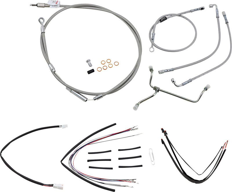 Burly Brand 14 Inch Apehanger Cable/Line Kit in Stainless Steel Braided For 2014-2016 FLHR Without ABS Models