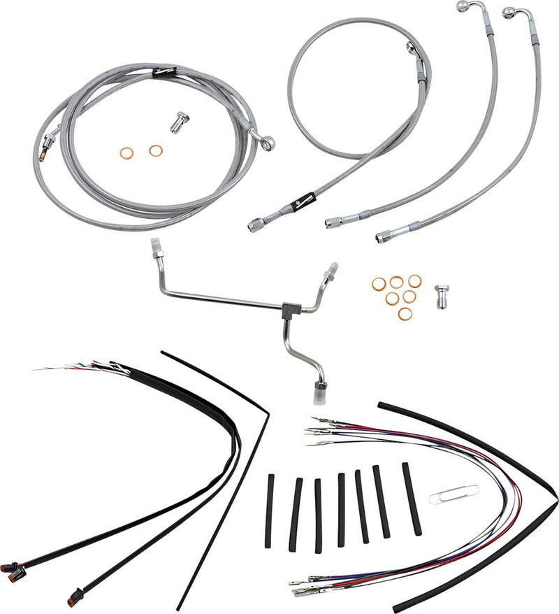 Burly Brand 16 Inch Apehanger Cable/Line Kit in Stainless Steel Braided For 2015-2016 FLTRX Without ABS Models