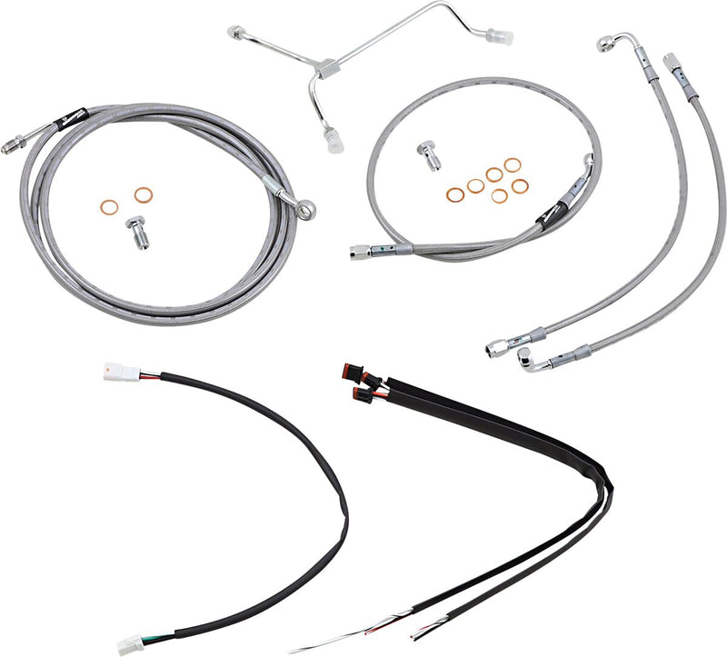 Burly Brand 14 Inch Apehanger Cable/Line Kit in Stainless Steel Braided For 2017-2019 FLHR, FLTRX Without ABS Models