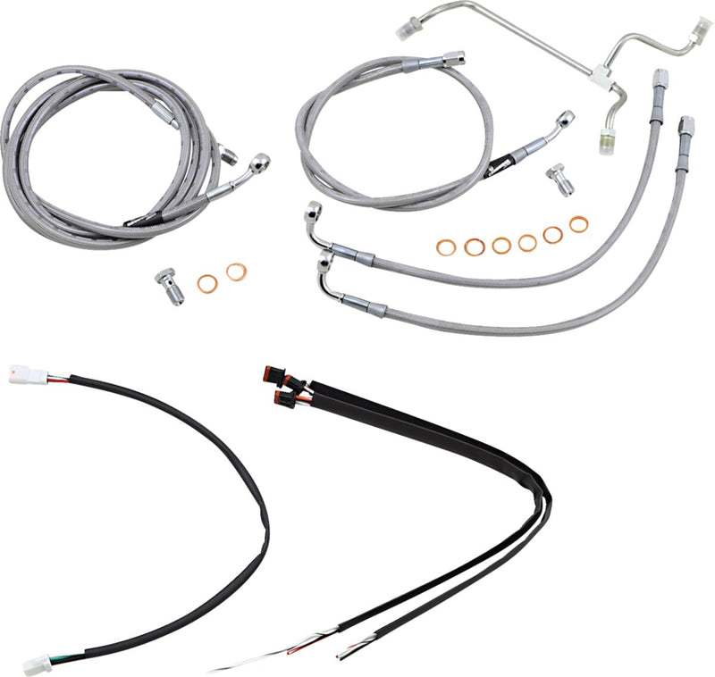 Burly Brand 16 Inch Apehanger Cable/Line Kit in Stainless Steel Braided For 2017-2019 FLHR, FLTRX Without ABS Models