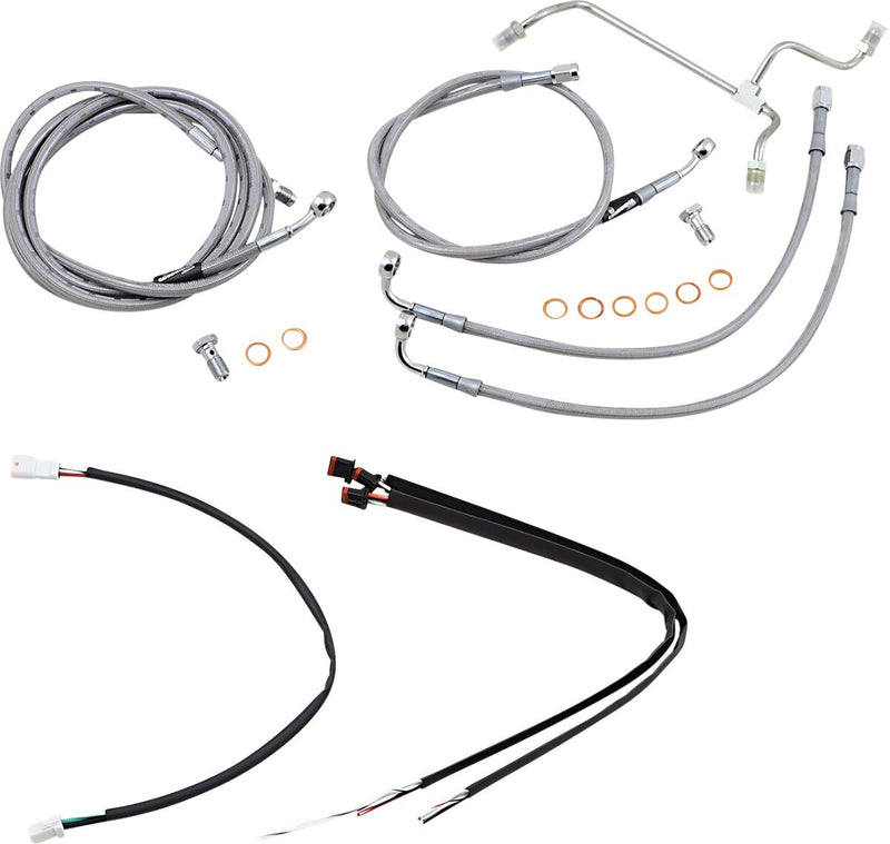 Burly Brand 16 Inch Apehanger Cable/Line Kit in Stainless Steel Braided For 2017-2019 FLHR, FLTRX Without ABS Models