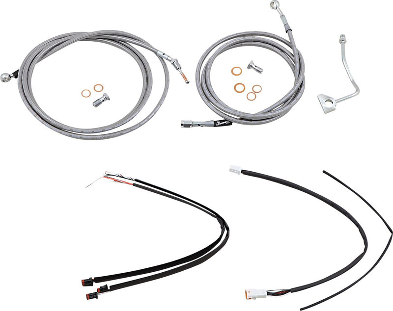 Burly Brand 16 Inch Apehanger Cable/Line Kit in Stainless Steel For 2017-2020 FLHR/C, FLTRU, FLTRX/S With ABS Models