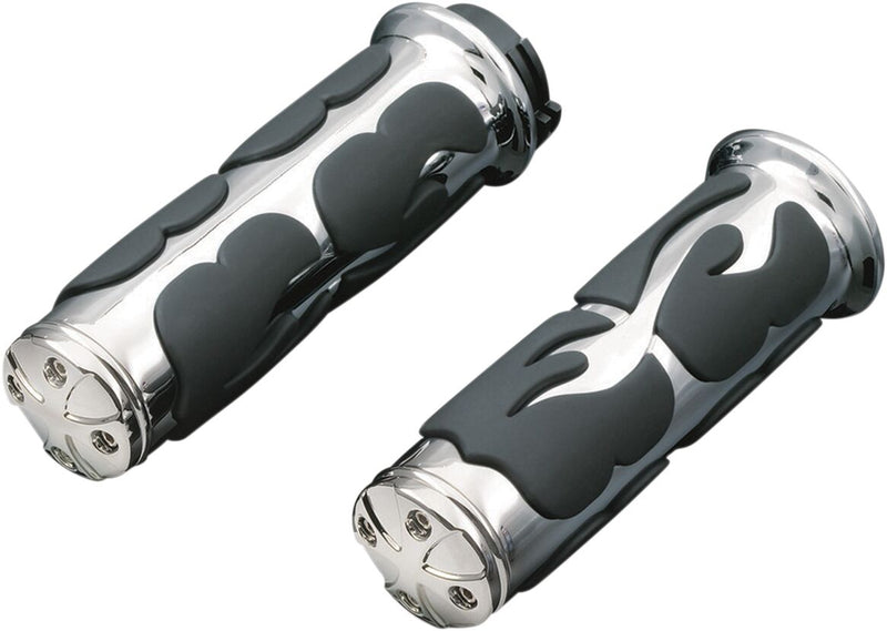 Kuryakyn ISO-Flame Grips In Chrome For 1974-2023 Harley-Davidson Single And Dual Throttle Cable Models