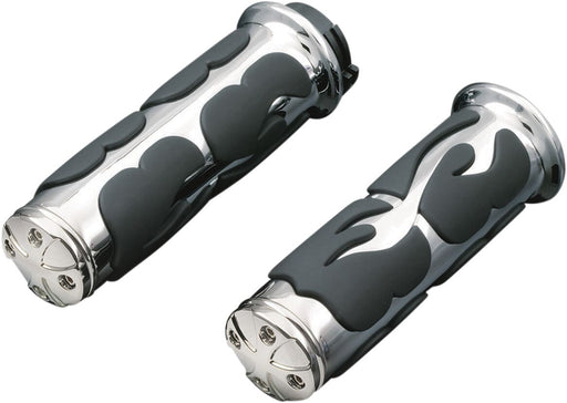 Kuryakyn ISO-Flame Grips In Chrome For 1974-2023 Harley-Davidson Single And Dual Throttle Cable Models