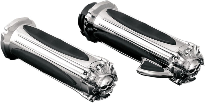 Kuryakyn Zombie Grips With Throttle Boss In Chrome For 2008-2024 Harley-Davidson E-Throttle Models & Road King Special/Trike Black| Chrome