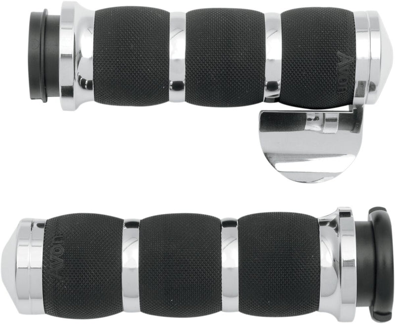 Avon Performance Air Cushioned Grips In Chrome With Throttle Boss For 2008-2024 Harley-Davidson E-Throttle Models & Road King Special/Trike Black| Chrome #AIR-90-CH-FLY-B