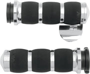 Avon Performance Air Cushioned Grips In Chrome With Throttle Boss For 2008-2024 Harley-Davidson E-Throttle Models & Road King Special/Trike Black| Chrome