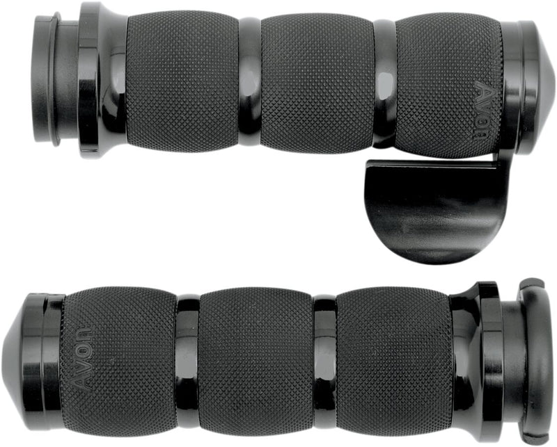 Avon Performance Air Cushioned Grips In Black With Throttle Boss For 2008-2024 Harley-Davidson E-Throttle Models & Road King Special/Trike #AIR-90-AN-B-FL