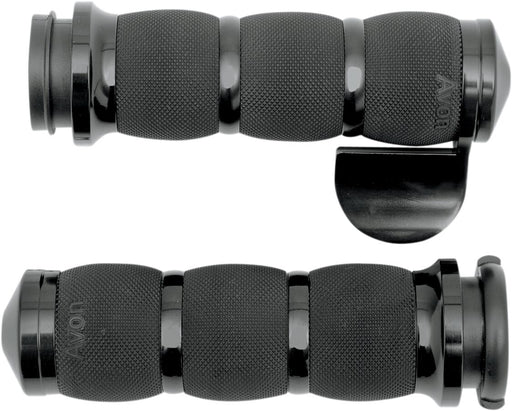 Avon Performance Air Cushioned Grips In Black With Throttle Boss For 2008-2024 Harley-Davidson E-Throttle Models & Road King Special/Trike