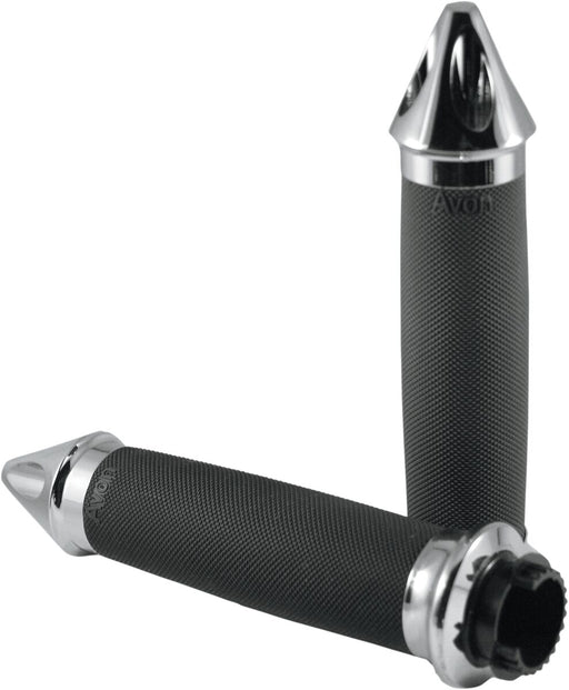 Avon Grips Custom Spike End Grips Custom Contour Chrome Silver Diamond Knurled Flange Aluminium Rubber Pair