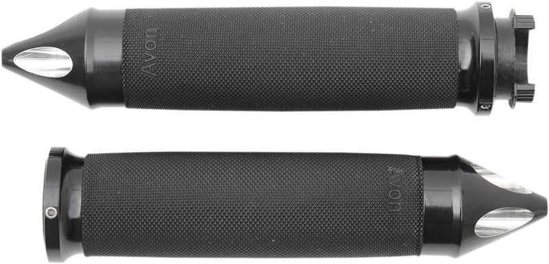 Avon Grips Custom Spike End Grips Custom Contour Anodised Black Diamond Knurled Flange Aluminium Rubber Pair
