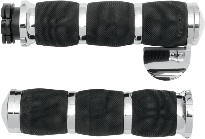 Avon Grips Air Cushioned Grips With Throttle Boss In Chrome For Metric Touring Motorcycles Black| Chrome