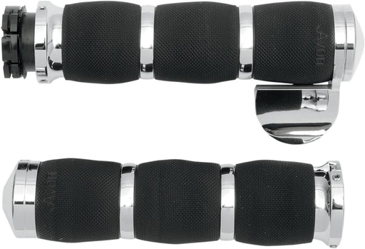 Avon Grips Air Cushioned Grips With Throttle Boss In Chrome For Metric Touring Motorcycles Black| Chrome