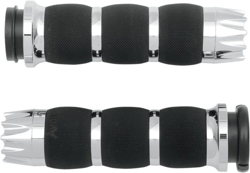 Avon Performance Air Cushioned Excalibur Grips in Chrome For 2008-2024 Harley-Davidson E-Throttle Models & Road King Special/Trike Black| Chrome #AIR-90-FLY-EX