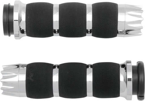 Avon Performance Air Cushioned Excalibur Grips in Chrome For 2008-2024 Harley-Davidson E-Throttle Models & Road King Special/Trike Black| Chrome