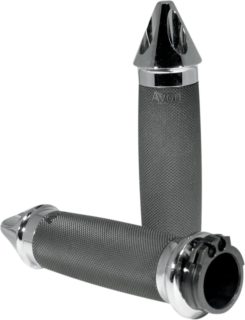 Avon Performance Custom Contour Spike Grips In Chrome For 1974-2023 Harley-Davidson Single And Dual Throttle Cable Models