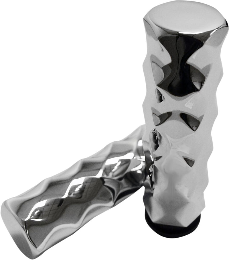 LA Choppers Billet Hex Grips Chrome Silver Closed End No Flange Aluminium Pair