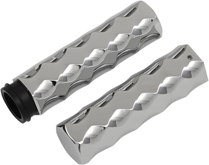 LA Choppers Billet Hex Grips Chrome Silver Closed End No Flange Aluminium Pair