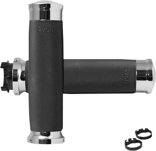 Avon Grips Custom Contour Grips Black Chrome Closed End Diamond Knurled Aluminium Rubber Pair