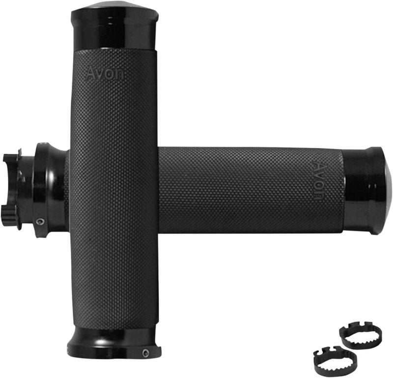 Avon Grips Custom Contour Grips Anodised Black Closed End Diamond Knurled Aluminium Rubber Pair