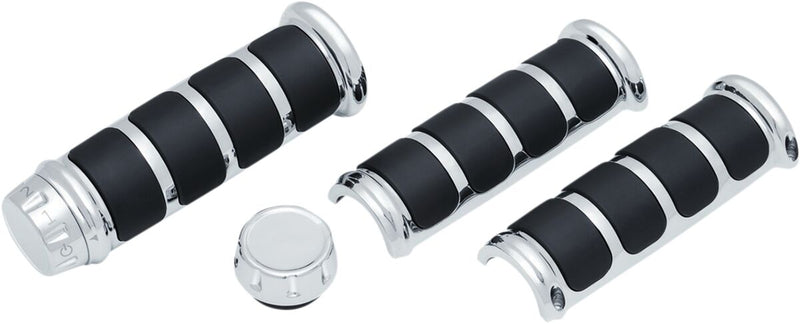 Kuryakyn ISO Grip Covers For OEM Heated Grips In Chrome For Harley-Davidson 2018-2023 Softail, 2016-2017 FXDLS & 2008-2023 Touring Models Black| Chrome