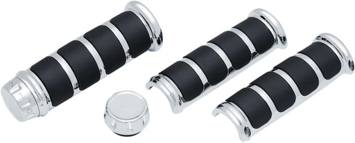 Kuryakyn ISO Grip Covers For OEM Heated Grips In Chrome For Harley-Davidson 2018-2023 Softail, 2016-2017 FXDLS & 2008-2023 Touring Models Black| Chrome