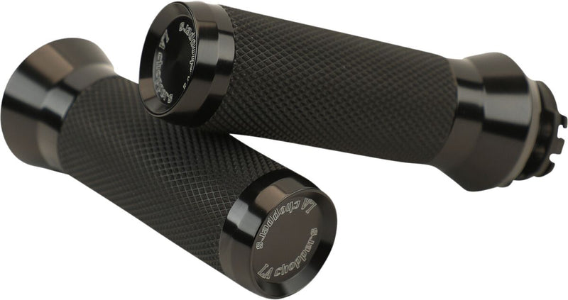 LA Choppers Grips Black Closed End Flange Aluminium Rubber Pair #LA-7492-00B
