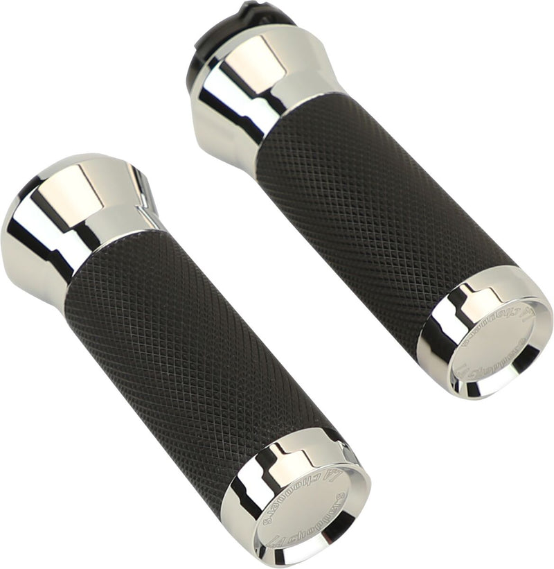 LA Choppers Grips Chrome Silver Cable Closed End Aluminium Rubber Pair #LA-7492-01