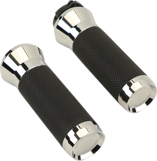 LA Choppers Grips Chrome Silver Cable Closed End Aluminium Rubber Pair