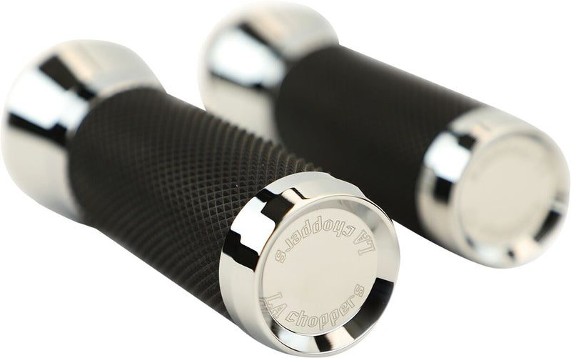 LA Choppers Grips Chrome Silver Cable Closed End Aluminium Rubber Pair