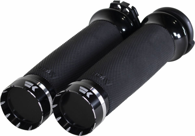 Khrome Werks Black Tracer Tipped Custom Contour Grips for Various Various Harley-Davidson Motorcycles (See Fitment List)