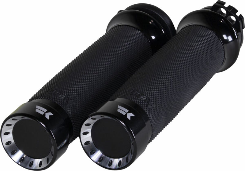 Khrome Werks Black Turbine Tipped Custom Contour Grips for Various Various Harley-Davidson Motorcycles (See Fitment List)
