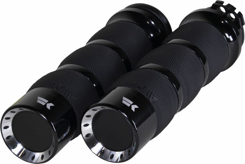Khrome Werks Black Turbine Tipped Air-Cushion Grips for Various Various Harley-Davidson Motorcycles (See Fitment List)