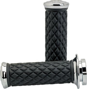 Biltwell Alumicore Grips Black Chrome Silver Closed End Flange 6061-T6 Aluminium Thermoplastic Rubber (TPR) Set