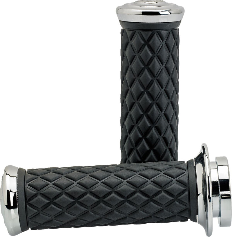 Biltwell Alumicore Grips Black Chrome Silver Closed End Flange 6061-T6 Aluminium Thermoplastic Rubber (TPR) Set