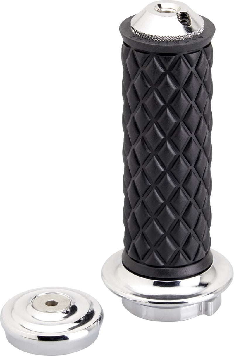 Biltwell Alumicore Grips Black Chrome Silver Closed End Flange 6061-T6 Aluminium Thermoplastic Rubber (TPR) Set