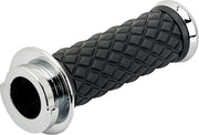 Biltwell Alumicore Grips Black Chrome Silver Closed End Flange 6061-T6 Aluminium Thermoplastic Rubber (TPR) Set