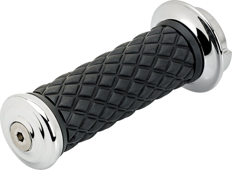 Biltwell Alumicore Grips Black Chrome Silver Closed End Flange 6061-T6 Aluminium Thermoplastic Rubber (TPR) Set