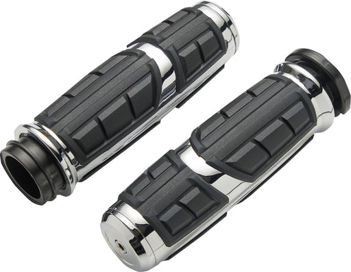 Ciro Chicane™ Grips for 2008-2024 Harley-Davidson Chrome Silver Closed End No Flange Aluminium Rubber Pair