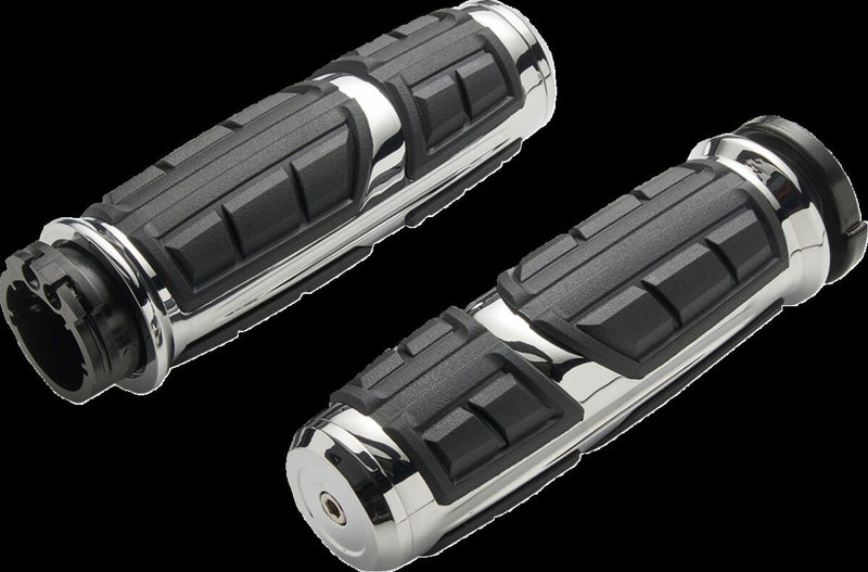 Ciro Chicane™ Grips for 1984-2022 Harley-Davidson Chrome Silver Cable Closed End Aluminium Rubber Pair