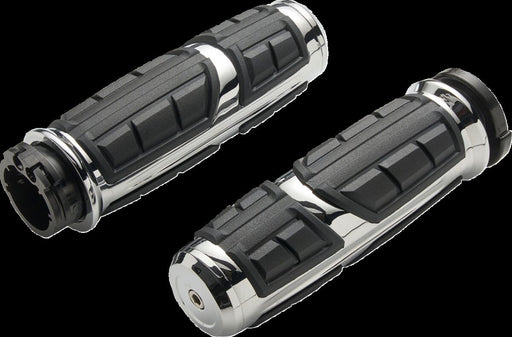 Ciro Chicane™ Grips for 1984-2022 Harley-Davidson Chrome Silver Cable Closed End Aluminium Rubber Pair
