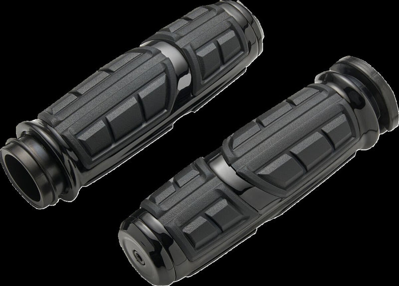 Ciro Chicane™ Grips for 2008-2024 Harley-Davidson Black Gloss Closed End No Flange Aluminium Rubber Pair