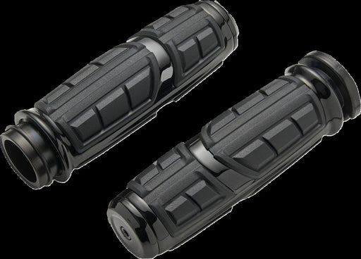 Ciro Chicane™ Grips for 2008-2024 Harley-Davidson Black Gloss Closed End No Flange Aluminium Rubber Pair