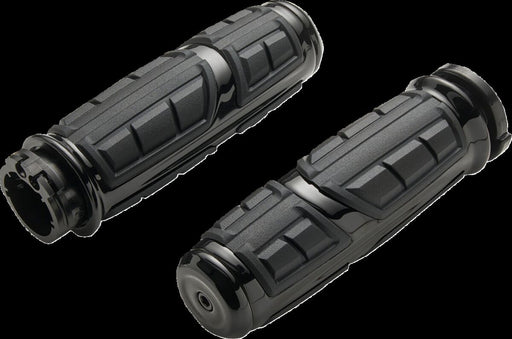 Ciro Chicane™ Grips for 1984-2022 Harley-Davidson Black Gloss Cable Closed End Aluminium Rubber Pair